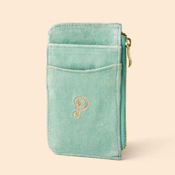Sparkling Seahorse Velvet Card Holder / Aqua