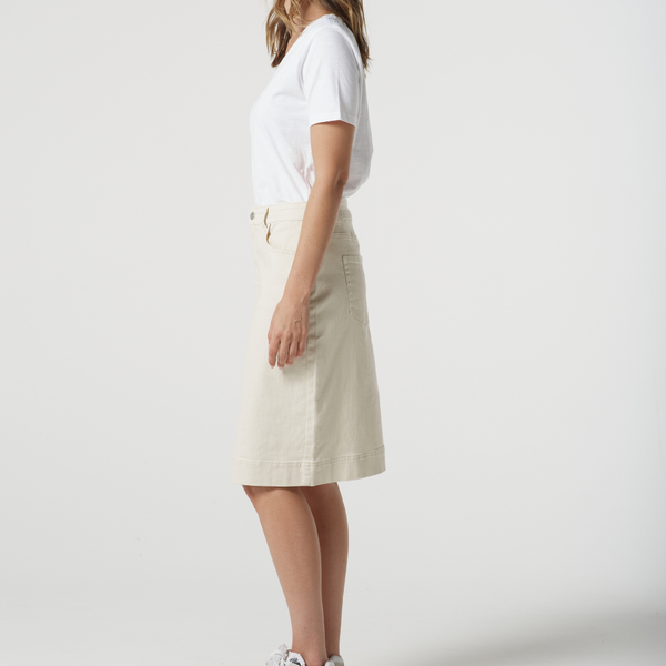 Knee Length Cotton Skirt / Natural