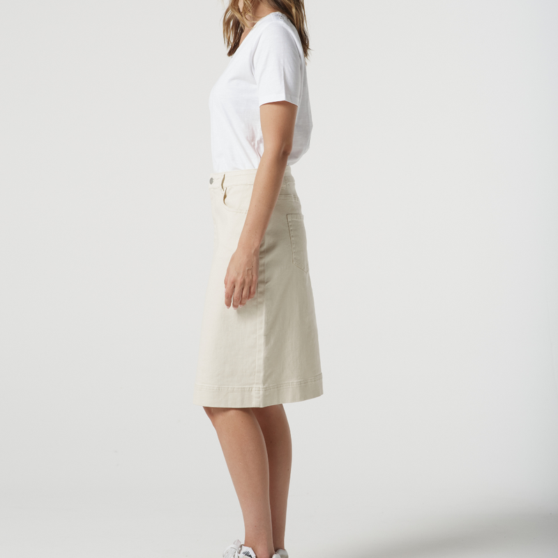 Knee Length Cotton Skirt / Natural