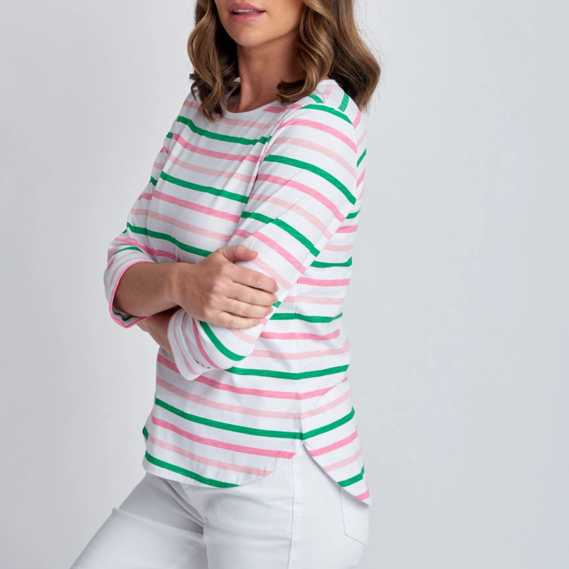 Multi Stripe Cotton Tee / Tickle Pink