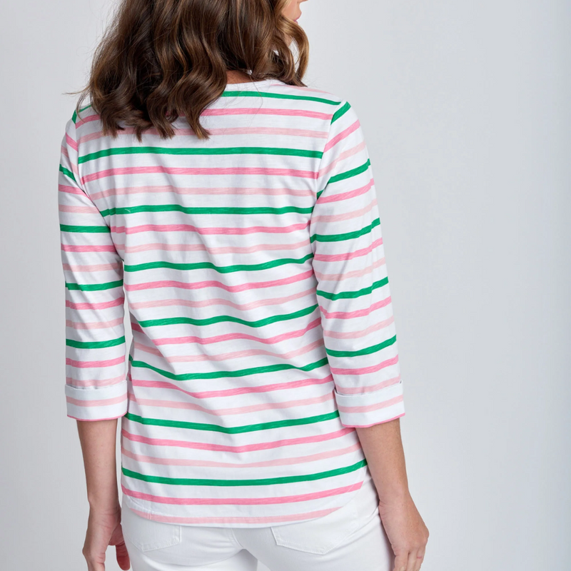 Multi Stripe Cotton Tee / Tickle Pink