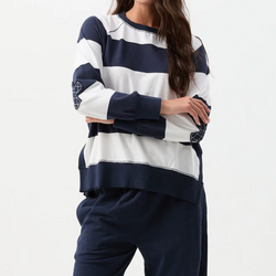 Stripe Boyfriend Sweater / White + Parisian
