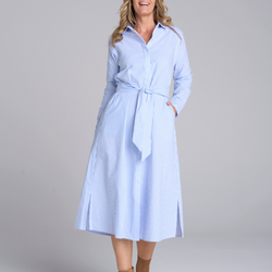 Stripe Dress  with belt / Blue + White