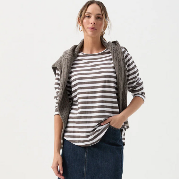 Stripe Raglan LS Tee / White + Hot Fudge