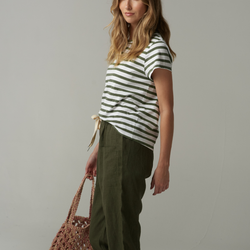 Stripe Basic Tee / White + Fairway Green