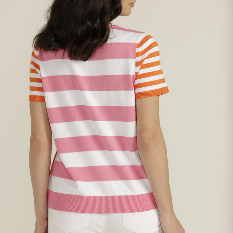 Stripe Knit Top / White + Pink + Orange