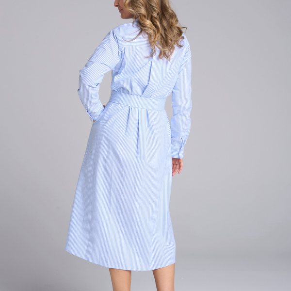 Stripe Dress  with belt / Blue + White