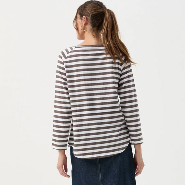 Stripe Raglan LS Tee / White + Hot Fudge