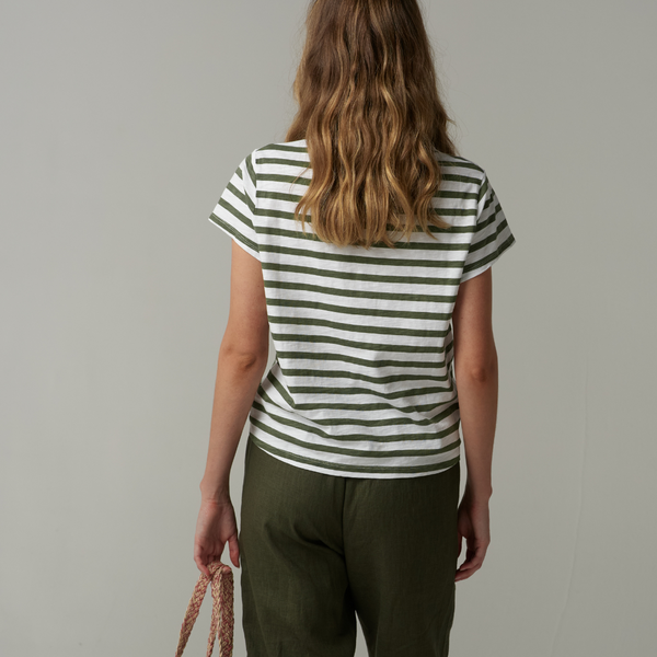 Stripe Basic Tee / White + Fairway Green