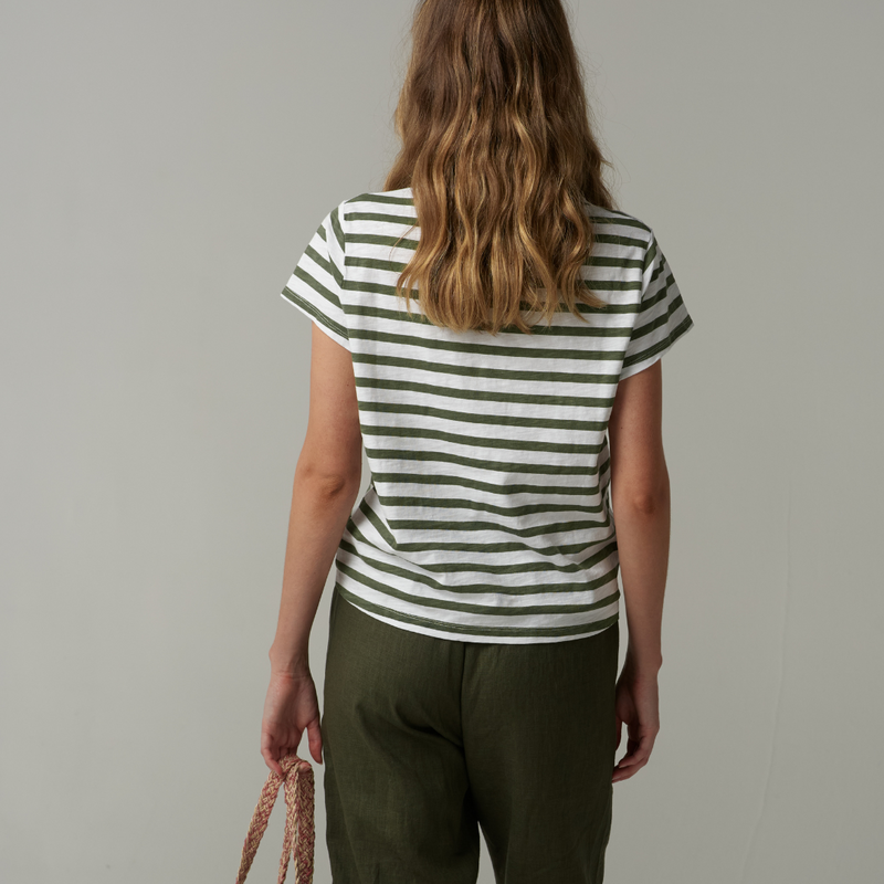 Stripe Basic Tee / White + Fairway Green