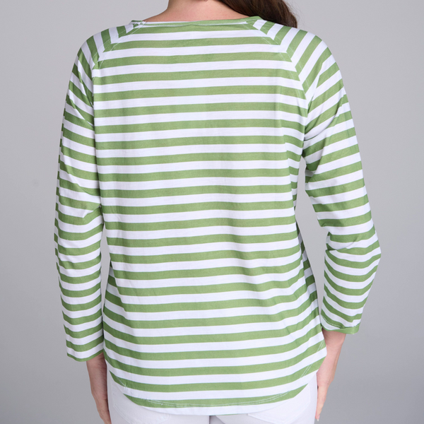 Stripe Raglan LS Tee / White + Leaf Green