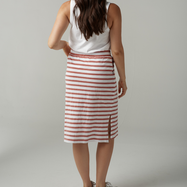 Stripe Drawstring Skirt / White + Terractotta