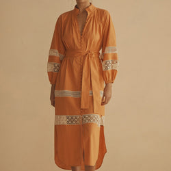 Lace Trim Billow Sleeve Resort Dress / Tangelo