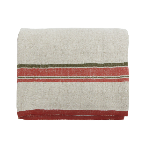 Selvedge Stripe Linen Tablecloth / Red