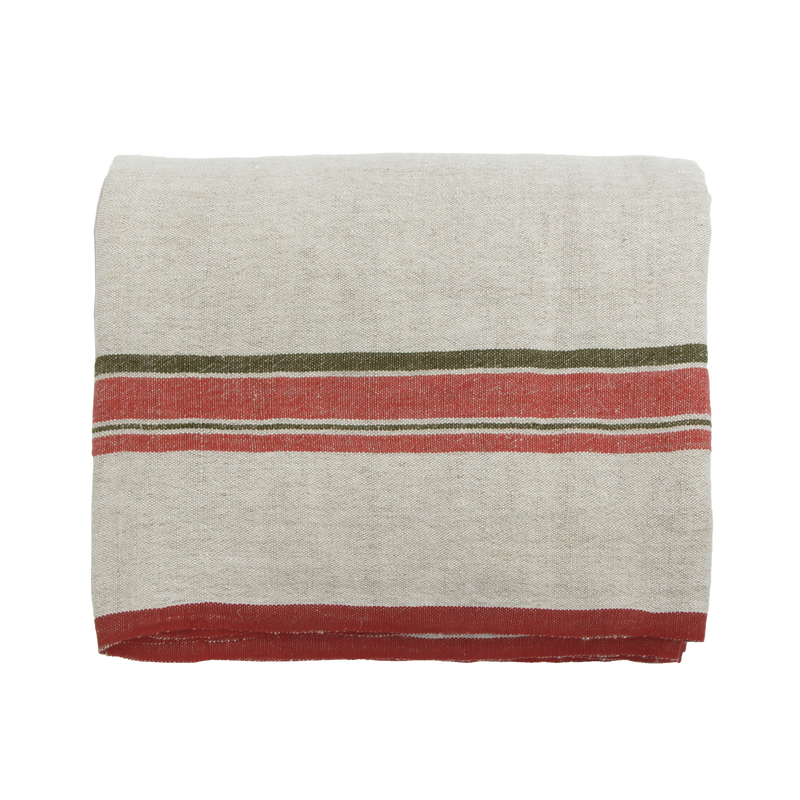 Selvedge Stripe Linen Tablecloth / Red