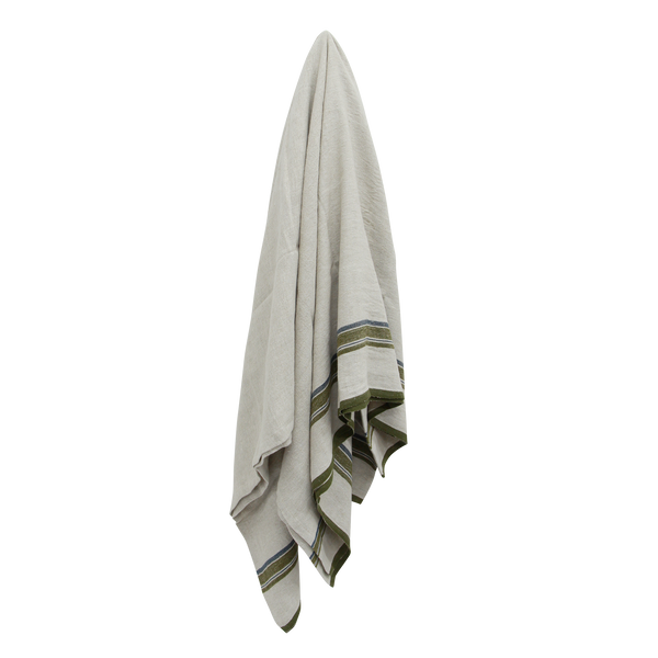 Selvedge Stripe Linen Tablecloth / Green