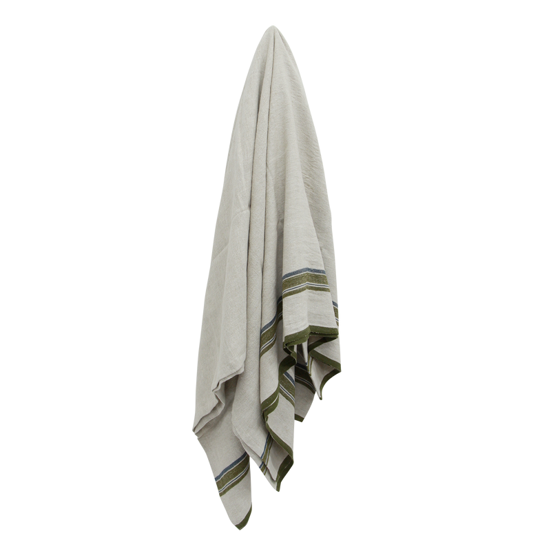 Selvedge Stripe Linen Tablecloth / Green