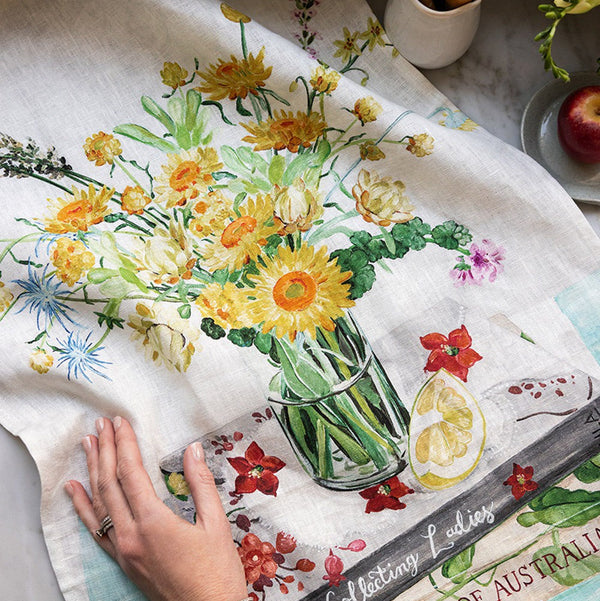 100% Linen Tea Towel / Native Wildflowers