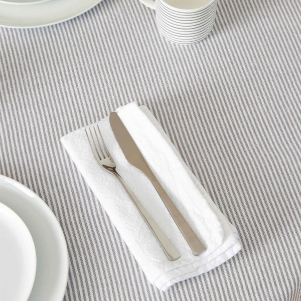 Striped Washed Cotton Tablecloth / Grey