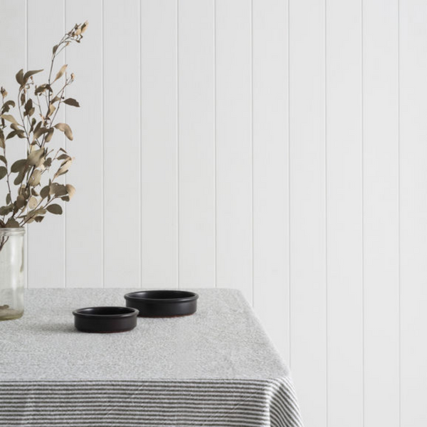 Striped Washed Cotton Tablecloth / Olive