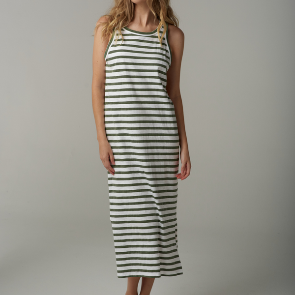 Stripe Tank Dress / White + Fairway Green