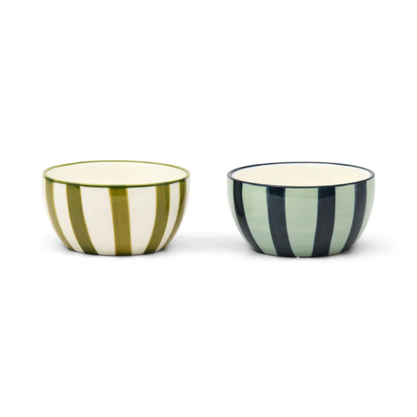 The Bella Dipping Bowls Set 2 / Green + Blue Stripe
