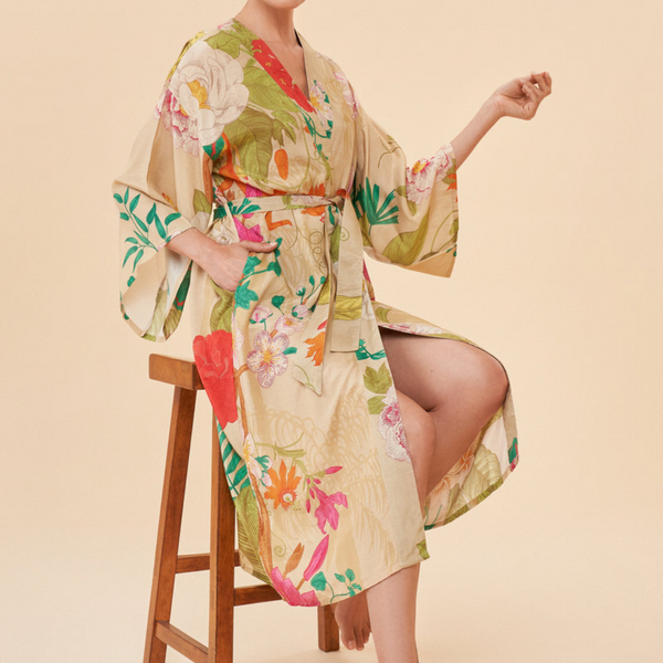 Tropical Flora + Fauna Kimono Gown / Coconut