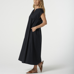 V Neck Cap Sleeve Dress / Black