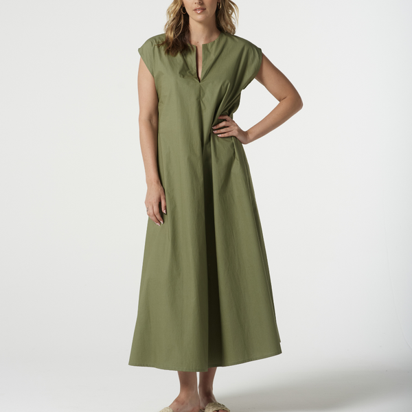 V Neck Cap Sleeve Dress / Sage Green