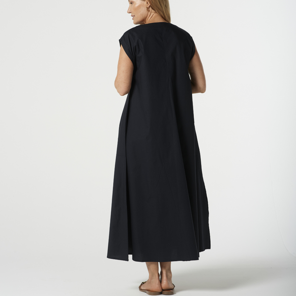 V Neck Cap Sleeve Dress / Black