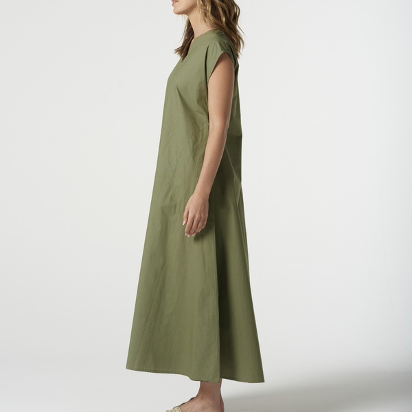 V Neck Cap Sleeve Dress / Sage Green
