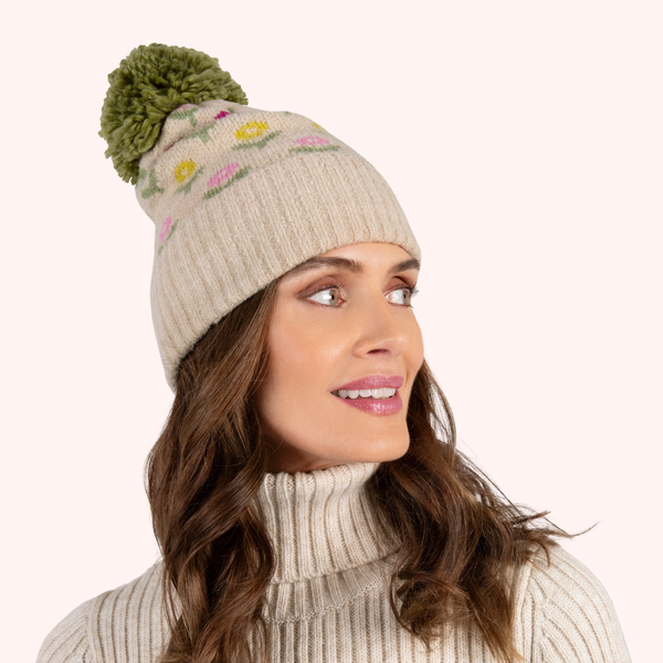 Pompom Hat / Willow Ditsy Flower Cream