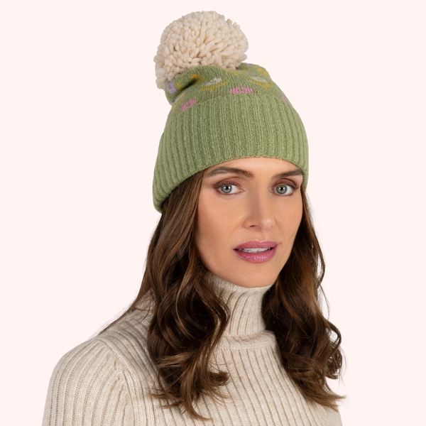Pompom Hat / Willow Ditsy Flower Sage