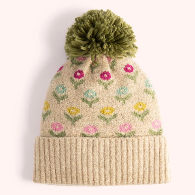 Pompom Hat / Willow Ditsy Flower Cream