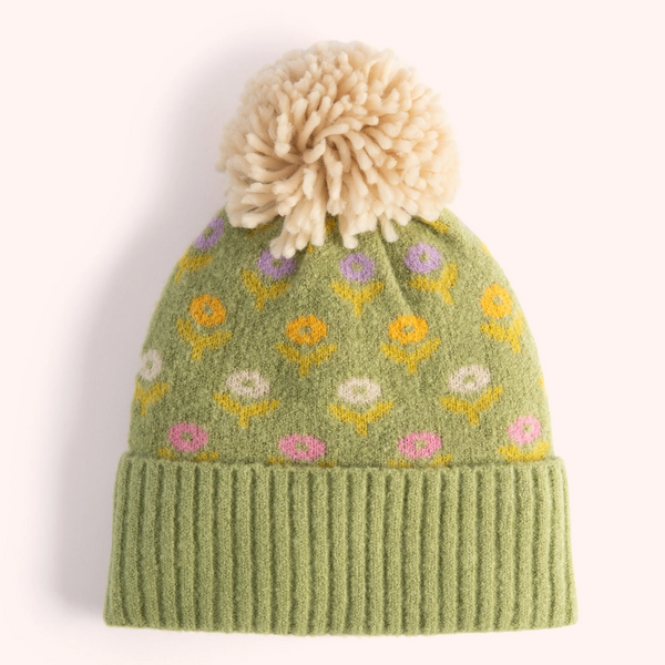 Pompom Hat / Willow Ditsy Flower Sage