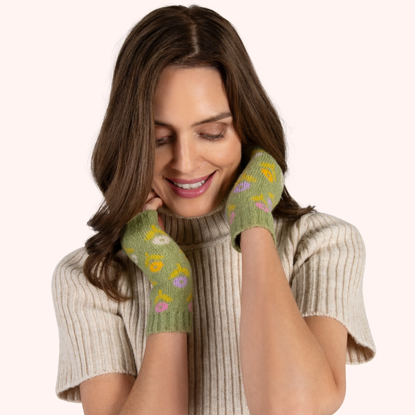 Wrist Warmers / Willow Ditsy Flower Sage