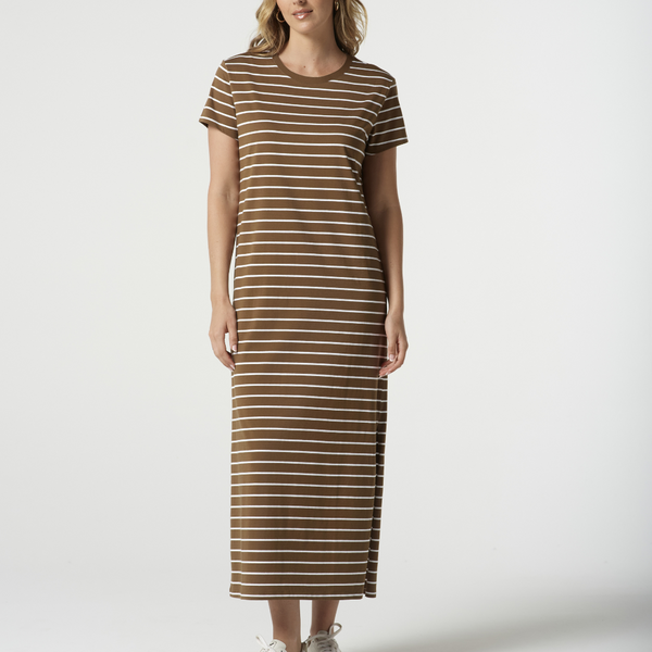 Striped Tee Dress / White + Otter