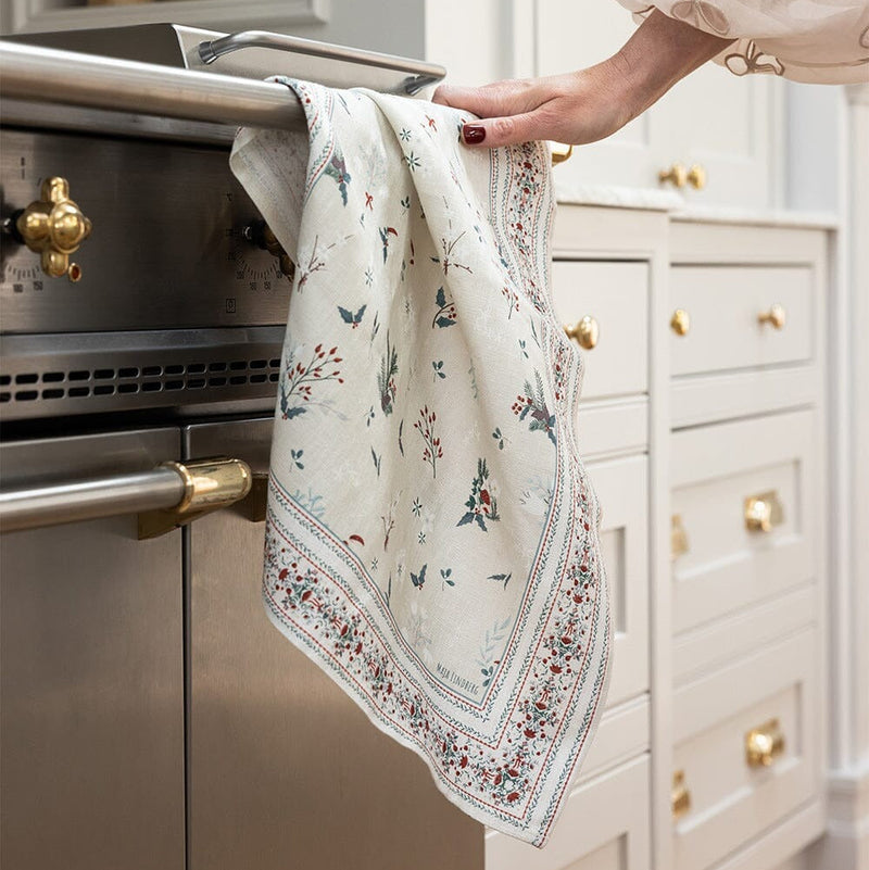 100% Linen Tea Towel / Heirloom Christmas Holly