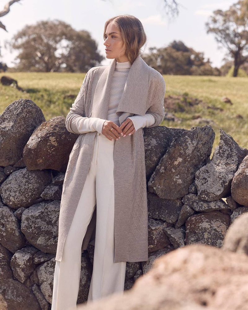 The Victoria Merino Cardigan / Pebble