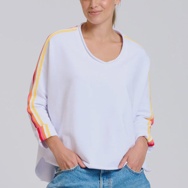 Raw V Neck Tape Sweater / White