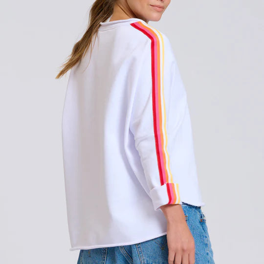 Raw V Neck Tape Sweater / White