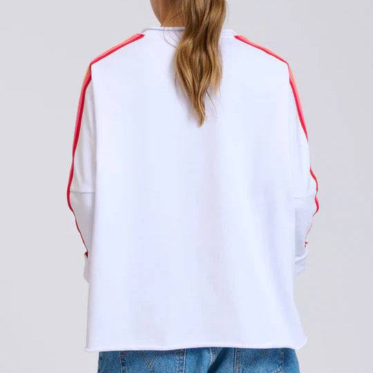 Raw V Neck Tape Sweater / White