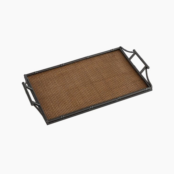 Rattan + Faux Bamboo Handle Tray / Large
