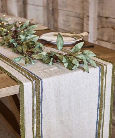 Selvedge Stripe Linen Table Runner / Green