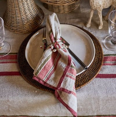 Selvedge Stripe Linen Tablecloth / Red