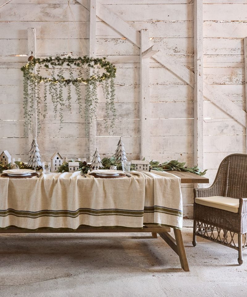 Selvedge Stripe Linen Tablecloth / Green