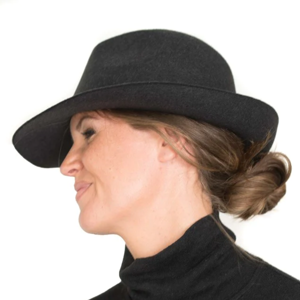 Fedora Felt Hat w Leather Strap / Charcoal