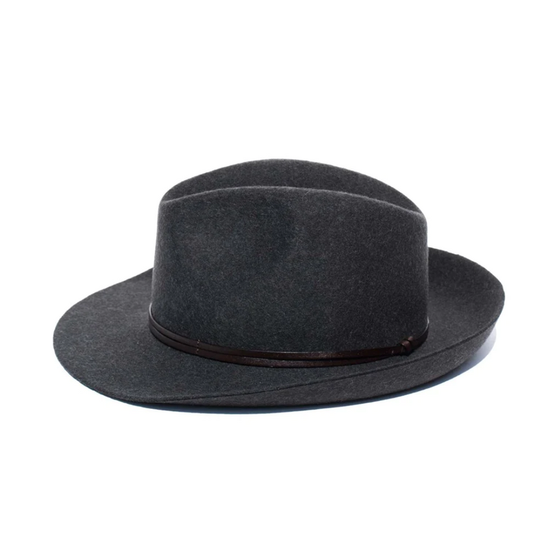 Fedora Felt Hat w Leather Strap / Charcoal