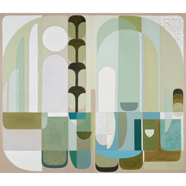 Green Stucco Oak Framed Diptych Giclee Print