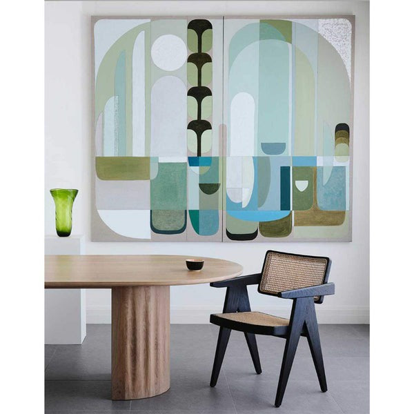 Green Stucco Oak Framed Diptych Giclee Print